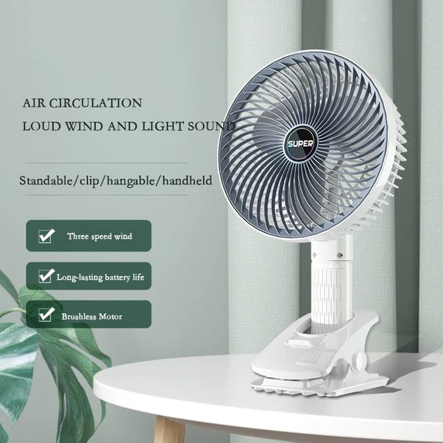 Rechargeable 3-Speed Desktop Fan – Stand, Hang, or Clamp