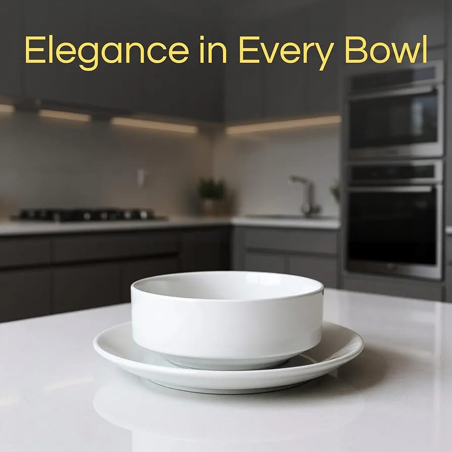 Classic White Ceramic Soup Bowl with Saucer