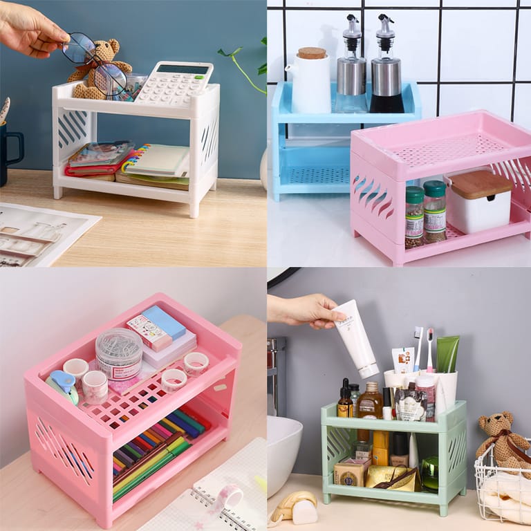 Detachable 2-Layer Desktop Organizer Tray – 24x15x18cm Plastic Storage