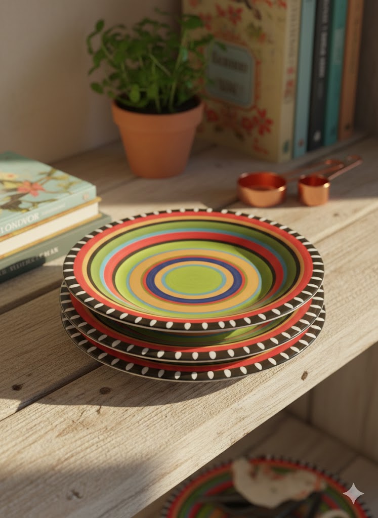 Aura Hand-Painted Ceramic Plate – 8.5 Inch, 6pcs