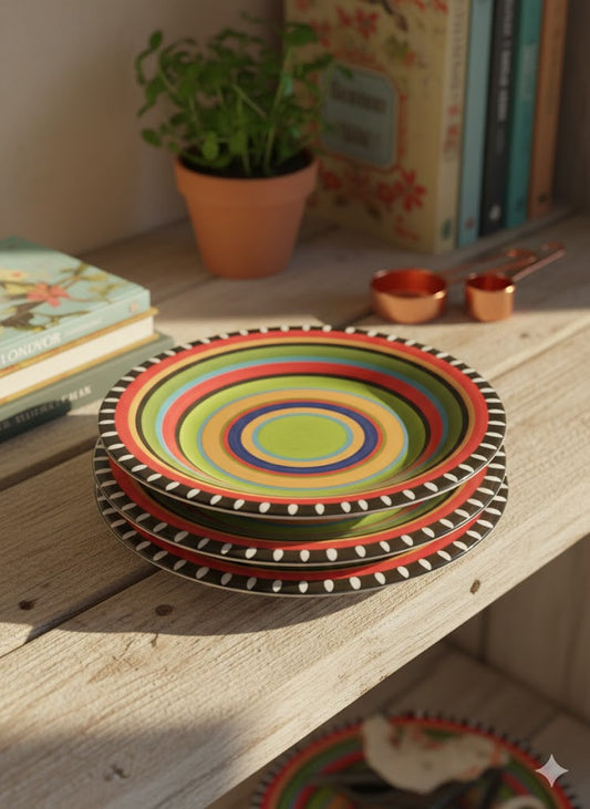 Aura Hand-Painted Ceramic Plate – 8.5 Inch, 6pcs