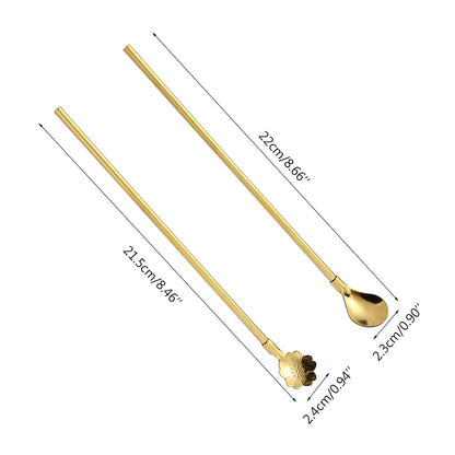 Boyuan Stainless Steel Long Straw Spoon – Gold & Silver Options