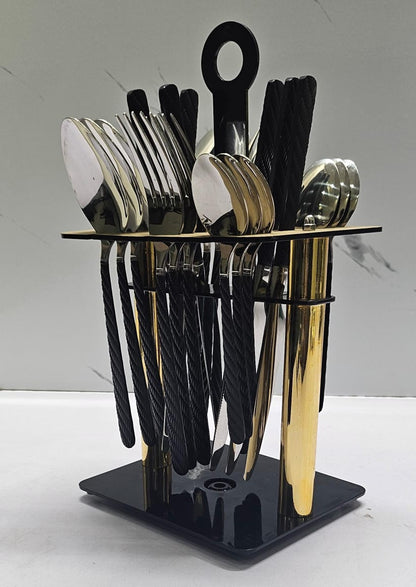 High quality Heavy 24pc cutlery set with a rotating golden stand