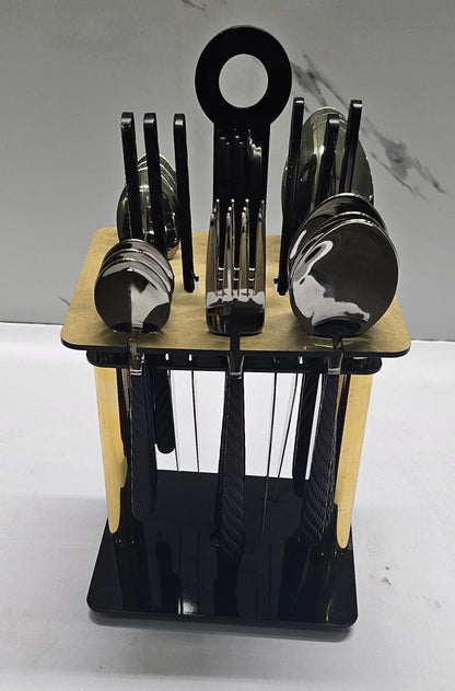 High quality Heavy 24pc cutlery set with a rotating golden stand