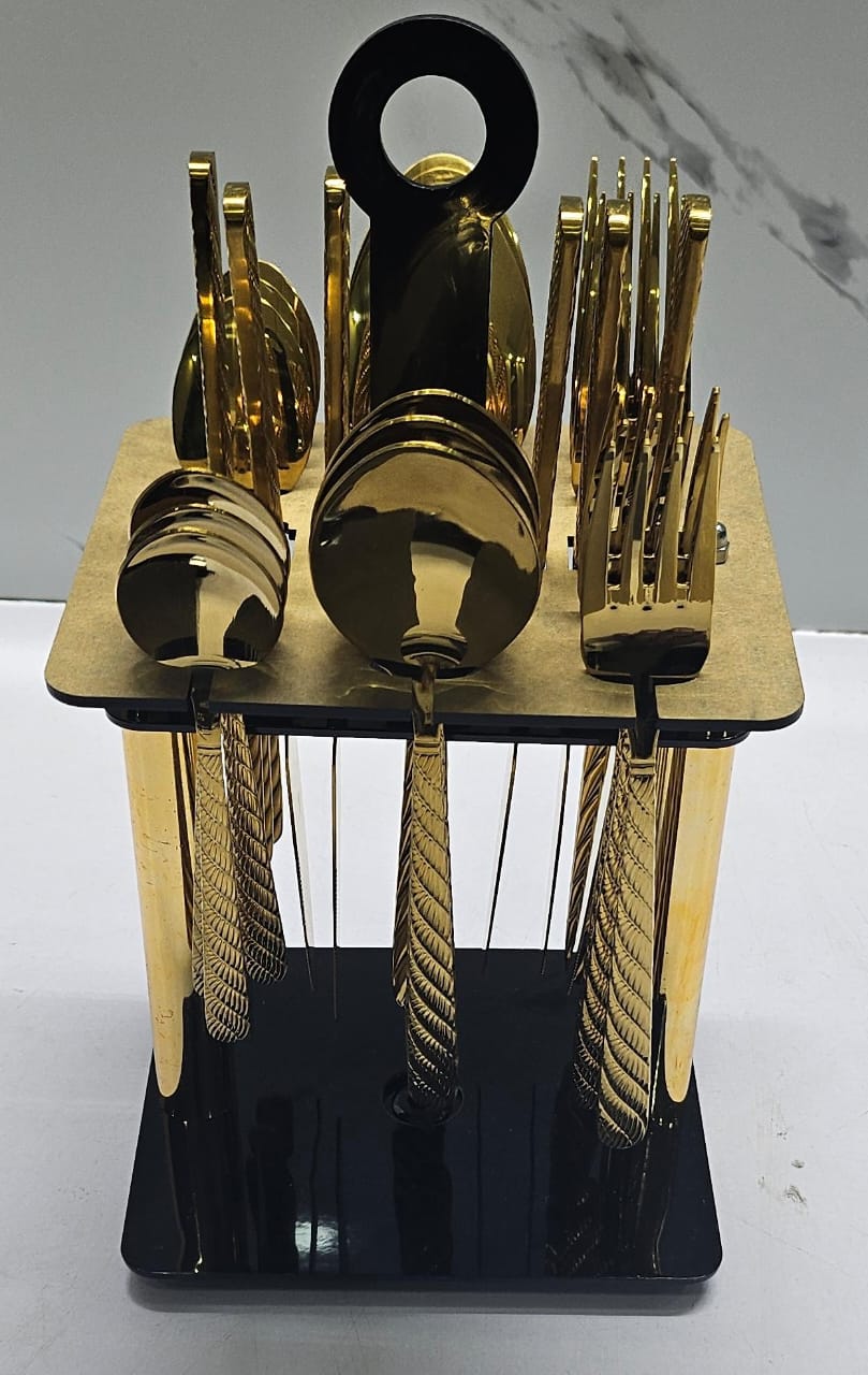 High quality Heavy 24pc cutlery set with a rotating golden stand