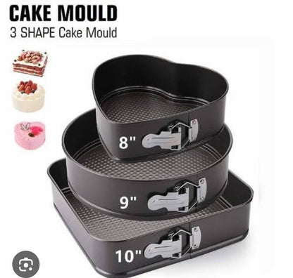 Non-Stick Mixed Shape Baking Tin Set (Heart, Square & Round)