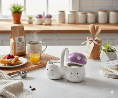 Twin Mushroom Ceramic Sugar Dish Set