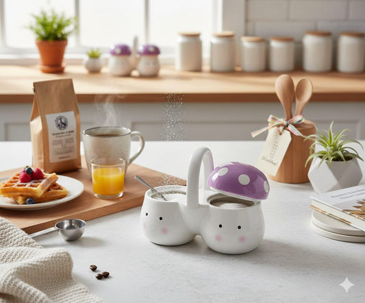 Twin Mushroom Ceramic Sugar Dish Set
