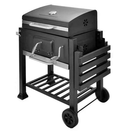Outdoor Portable BBQ Grill – Large Charcoal Trolley with Adjustable Tray