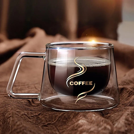 2-Pieces Heat-Resistant Double Wall Glass Coffee Mug Set – 200ml
