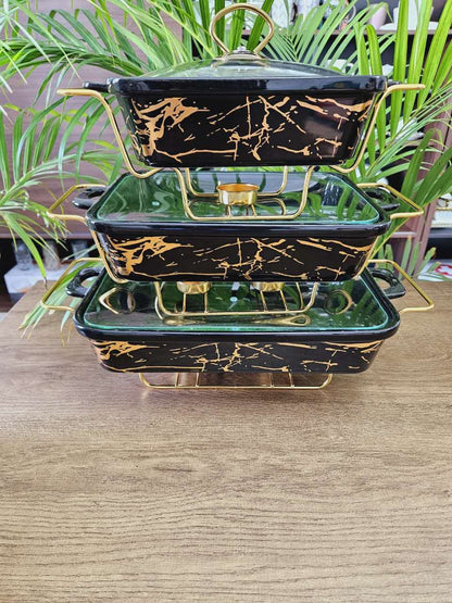 3-Piece Ceramic Chafing Dish Set with Stands