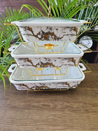 3-Piece Ceramic Chafing Dish Set with Stands