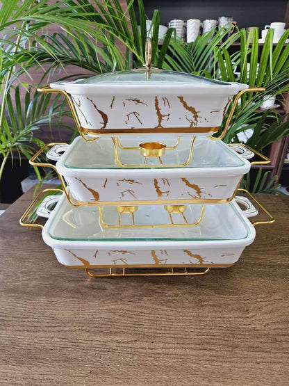 3-Piece Ceramic Chafing Dish Set with Stands
