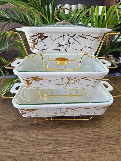 3-Piece Ceramic Chafing Dish Set with Stands