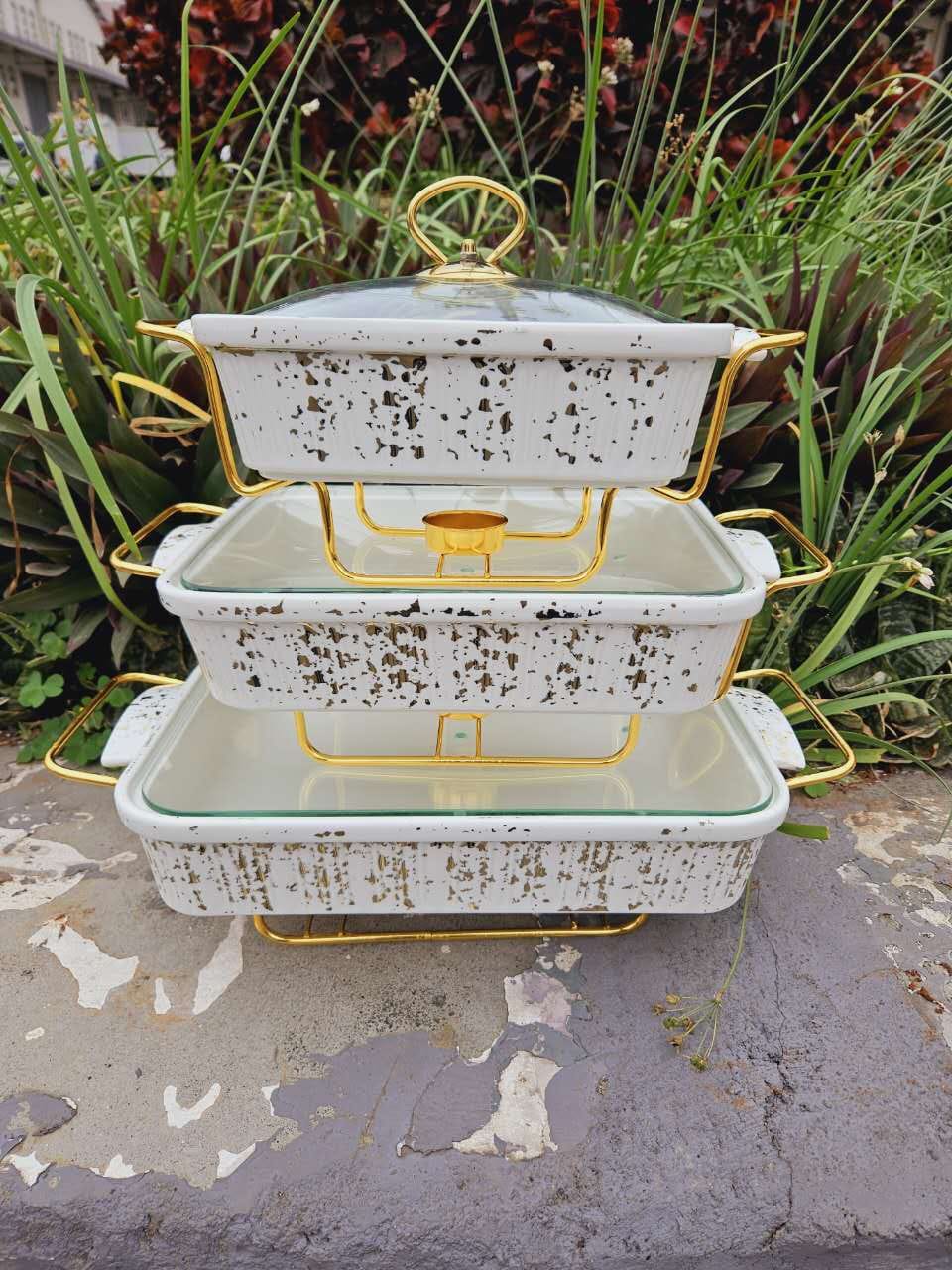 3-Piece Ceramic Chafing Dish Set with Stands