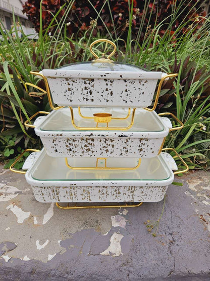 3-Piece Ceramic Chafing Dish Set with Stands