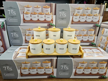 8-Piece Ceramic Canister Set with Bamboo Stand
