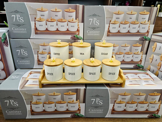 8-Piece Ceramic Canister Set with Bamboo Stand