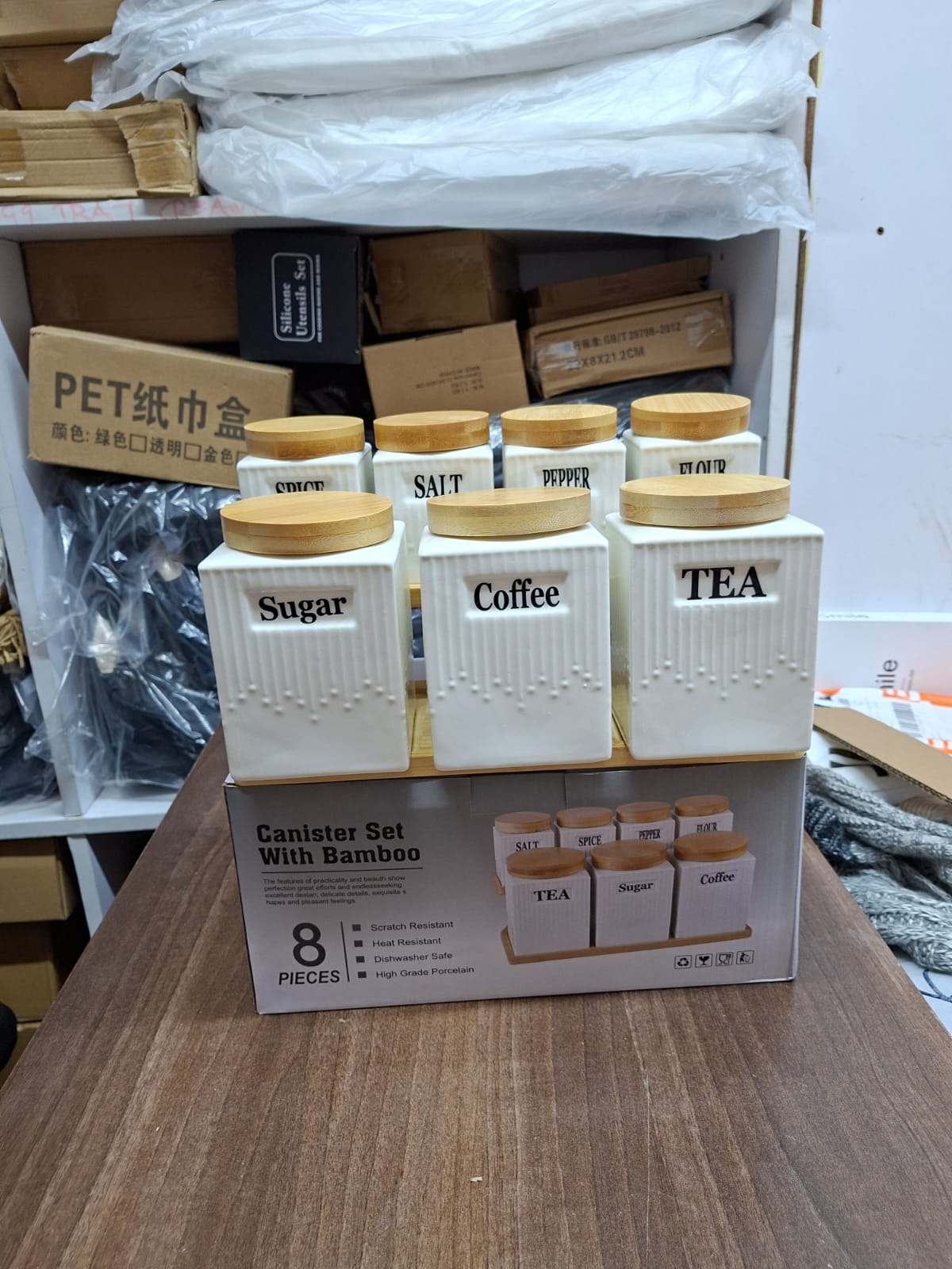 8-Piece Ceramic Canister Set with Bamboo Stand