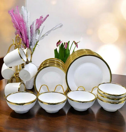 24-Piece Ceramic White & Gold Dinner Set