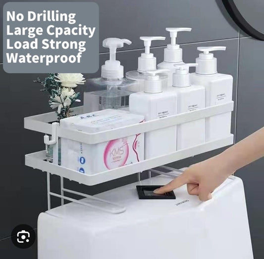 Single-Layer Metallic Toilet Top Organizer Rack (34×15×7 cm)