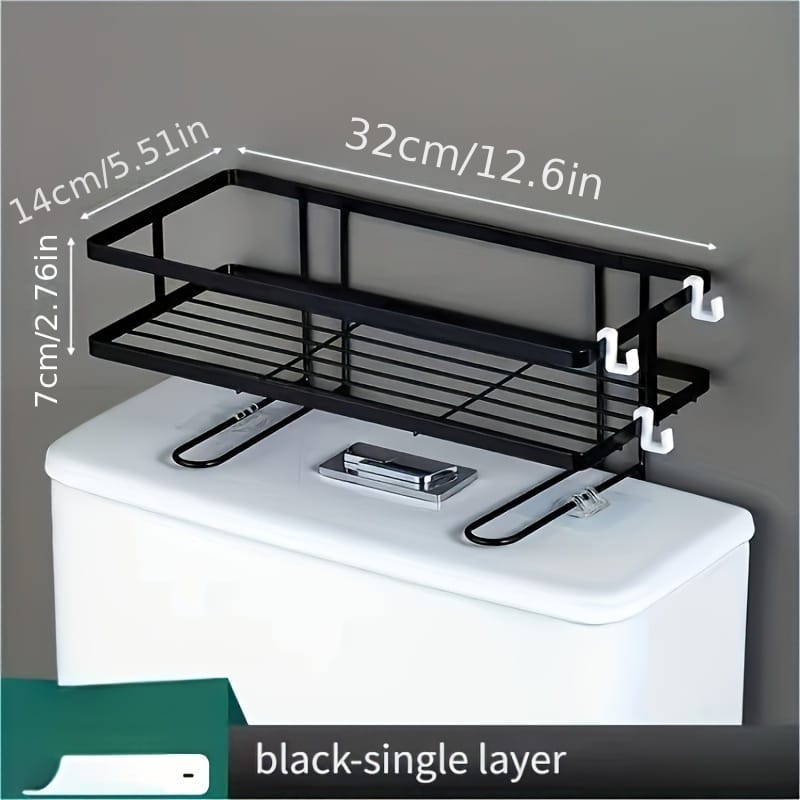 Single-Layer Metallic Toilet Top Organizer Rack (34×15×7 cm)