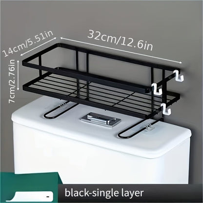 Single-Layer Metallic Toilet Top Organizer Rack (34×15×7 cm)
