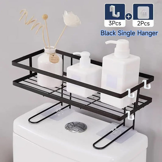 Single-Layer Metallic Toilet Top Organizer Rack (34×15×7 cm)