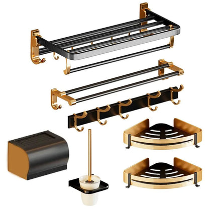 7-Piece Gold Multifunctional Aluminum Bath Towel Storage Rack Set