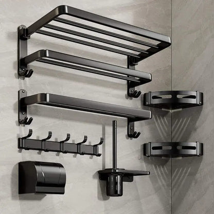 7-Piece Black Multifunctional Aluminum Bath Towel Storage Rack Set