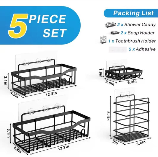 5-Piece No-Drill Rustproof Shower Caddy Set