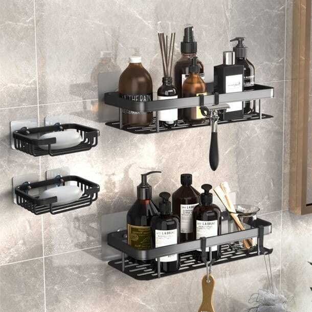 4-Piece Rustproof No-Drill Shower Caddy Set