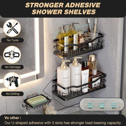 3-Piece No-Drill Rustproof Shower Caddy Set
