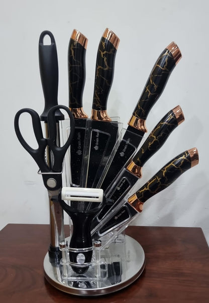 High-Quality Marble Profile Heavy Stainless Steel 9-Piece Knife Set
