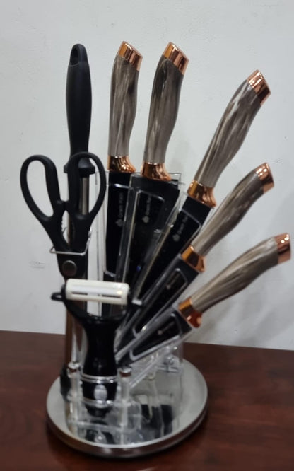 High-Quality Marble Profile Heavy Stainless Steel 9-Piece Knife Set