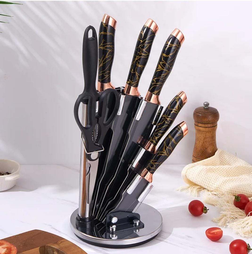 High-Quality Marble Profile Heavy Stainless Steel 9-Piece Knife Set