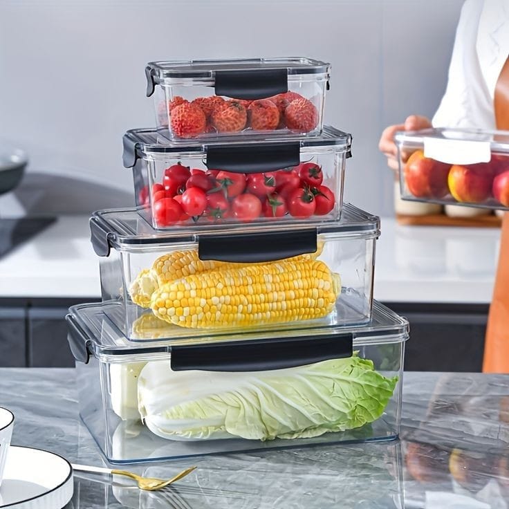 4-Piece Set Large Capacity Transparent Sealed Refrigerator Containers