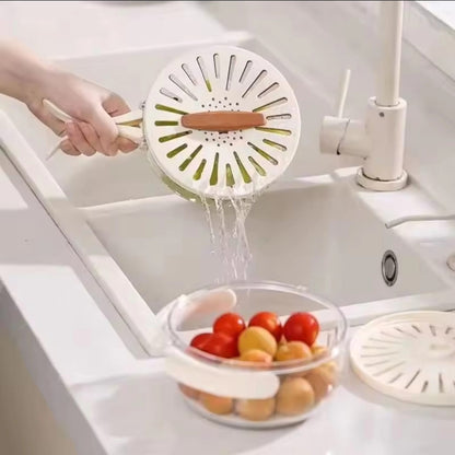 Multi-Functional Foldable-Handle Food Drainer & Storage Container