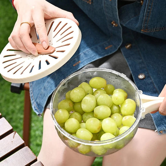 Multi-Functional Foldable-Handle Food Drainer & Storage Container