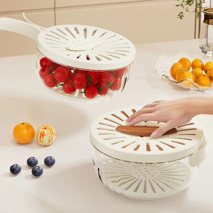 Multi-Functional Foldable-Handle Food Drainer & Storage Container