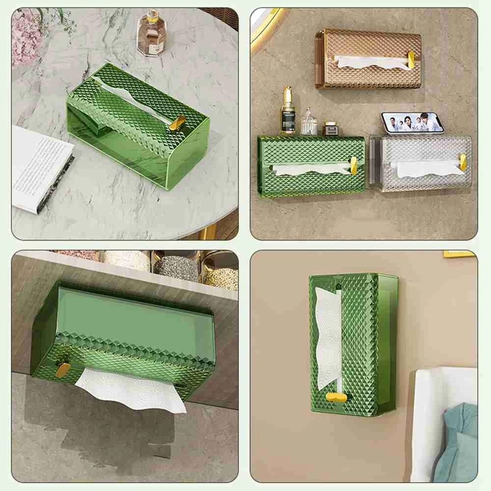 Luxury Diamond-Pattern Acrylic Tissue Box – Wall-Mounted or Tabletop