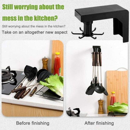 Multifunctional Shelf Organizer with 6 Rotating Hooks
