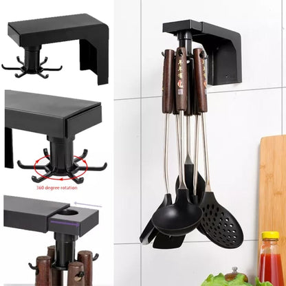 Multifunctional Shelf Organizer with 6 Rotating Hooks