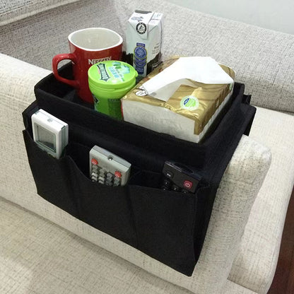 Couch Sofa Armrest Organizer with Top Tray & Dual Side Pockets