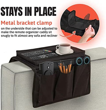 Couch Sofa Armrest Organizer with Top Tray & Dual Side Pockets