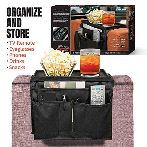 Couch Sofa Armrest Organizer with Top Tray & Dual Side Pockets