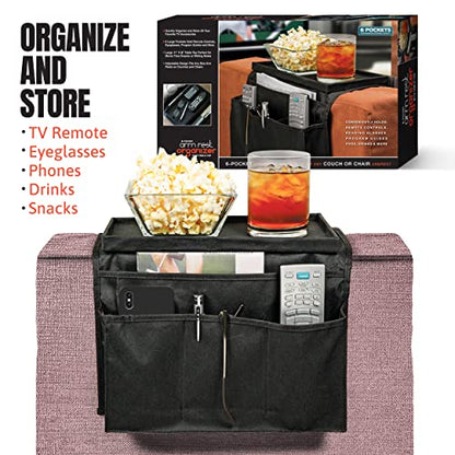 Couch Sofa Armrest Organizer with Top Tray & Dual Side Pockets