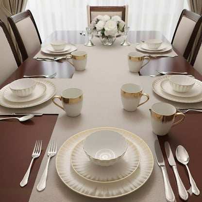 Shell Ceramic Dinner Set with Gold Detail – White