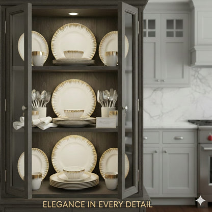 Shell Ceramic Dinner Set with Gold Detail – White