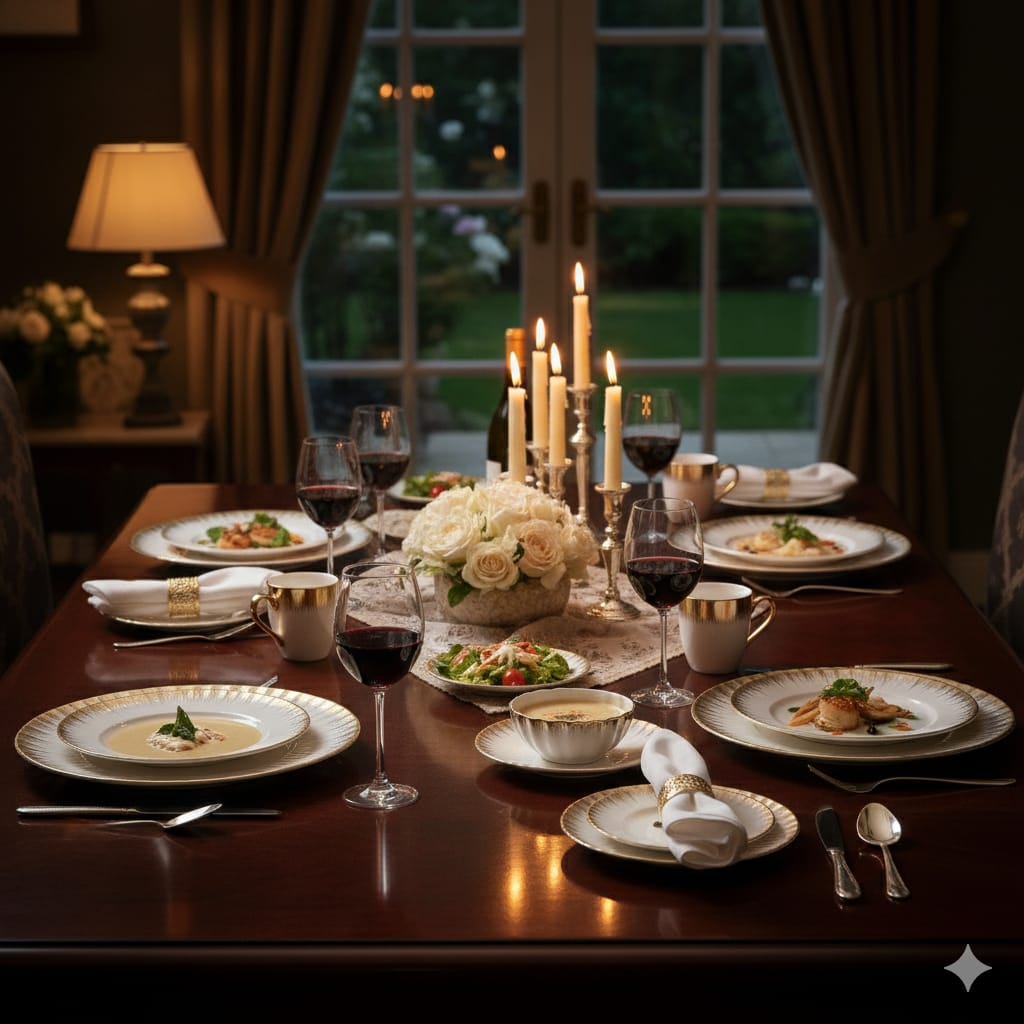 Shell Ceramic Dinner Set with Gold Detail – White
